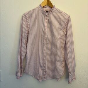 Lands’ End Ruffle Collar Pink Striped Women's Shirt